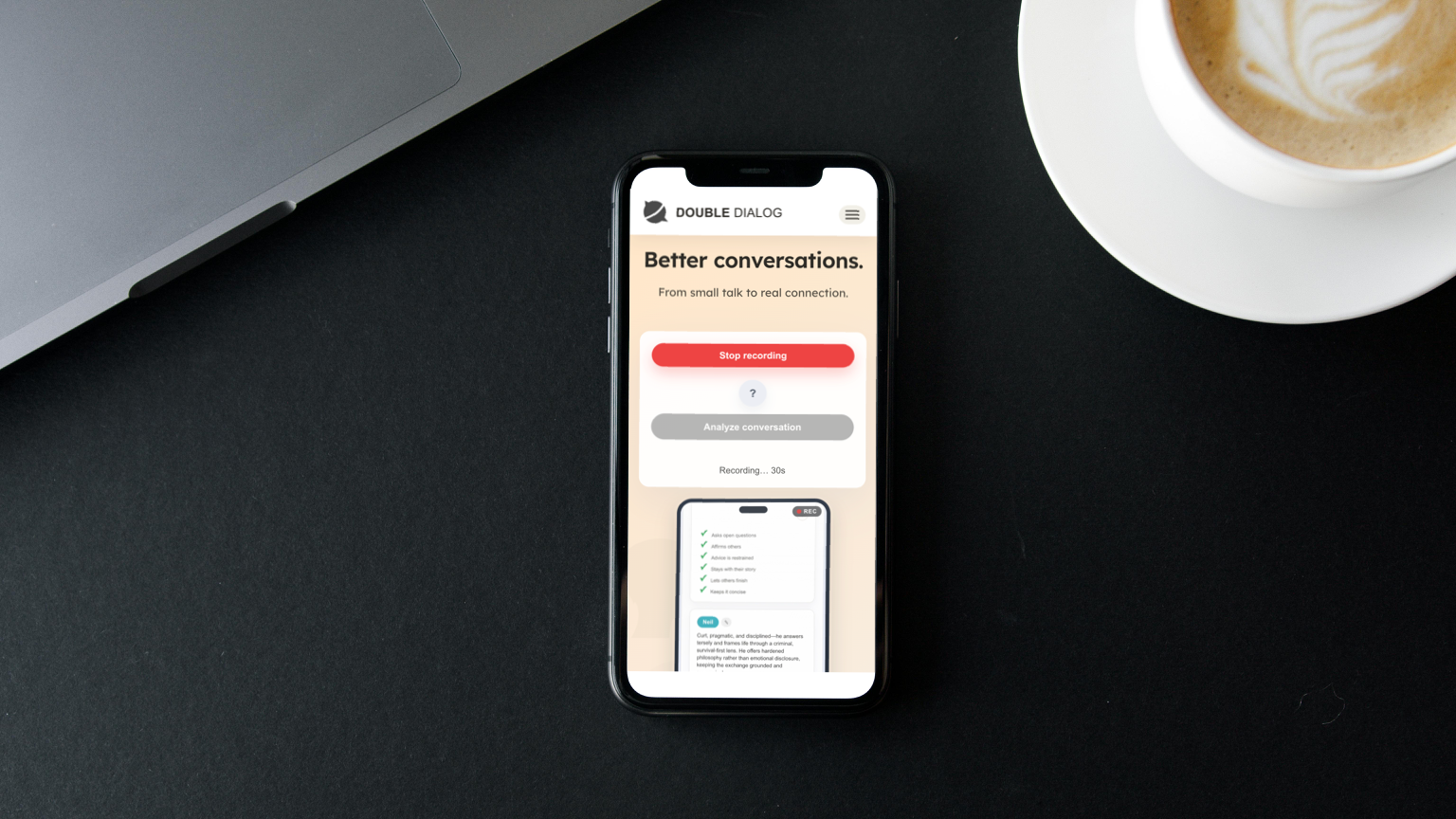 Phone on a table recording a real conversation